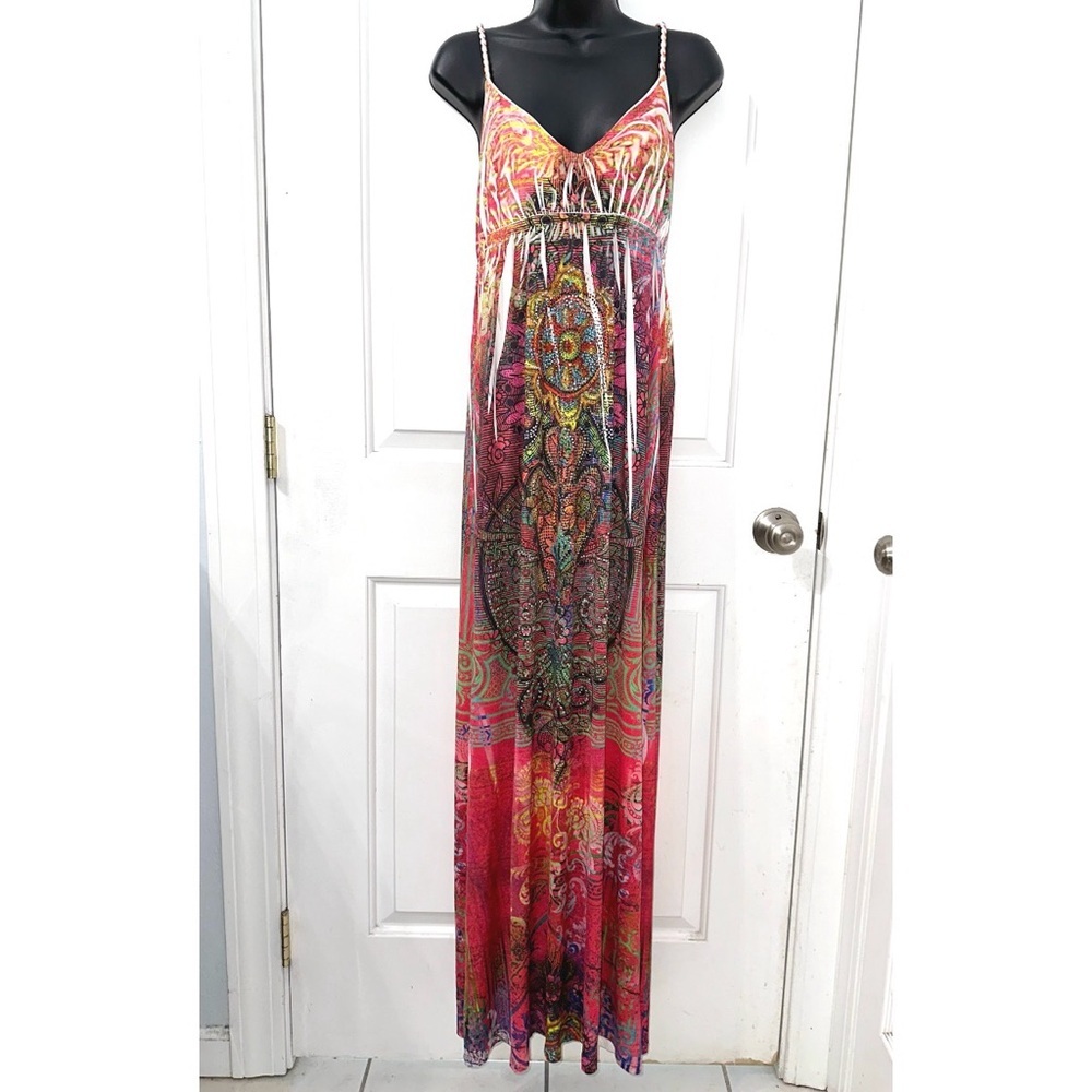 S-Twelve Vibrant Pink Multi rhinestone embellished maxi dress